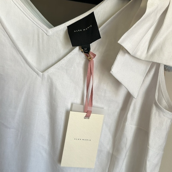 *NWT Alex Marie Elena Linen White Summer Mini Dress with Bow at Shoulder - Picture 3 of 7
